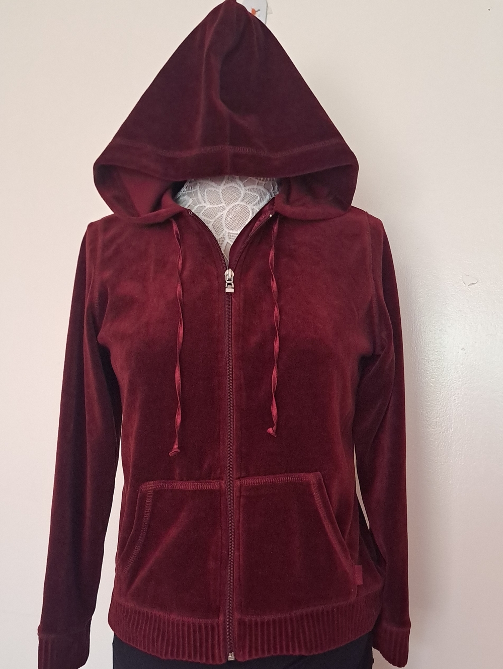 Liz Claiborne Velour Zip Hoodie - Deep Burgundy